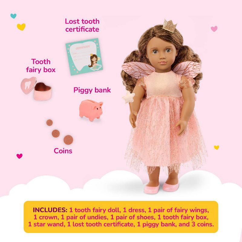 slide 4 of 7, Our Generation Breena 18" Tooth Fairy Doll & Accessories Set: Brown Wavy Hair, Fantasy Theme, Plastic & Polyester, 1 ct