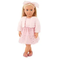 Our Generation Miranda 18" Fashion Doll in Pink Dress Outfit: Blonde Hair, Blue Eyes, Plastic & Polyester