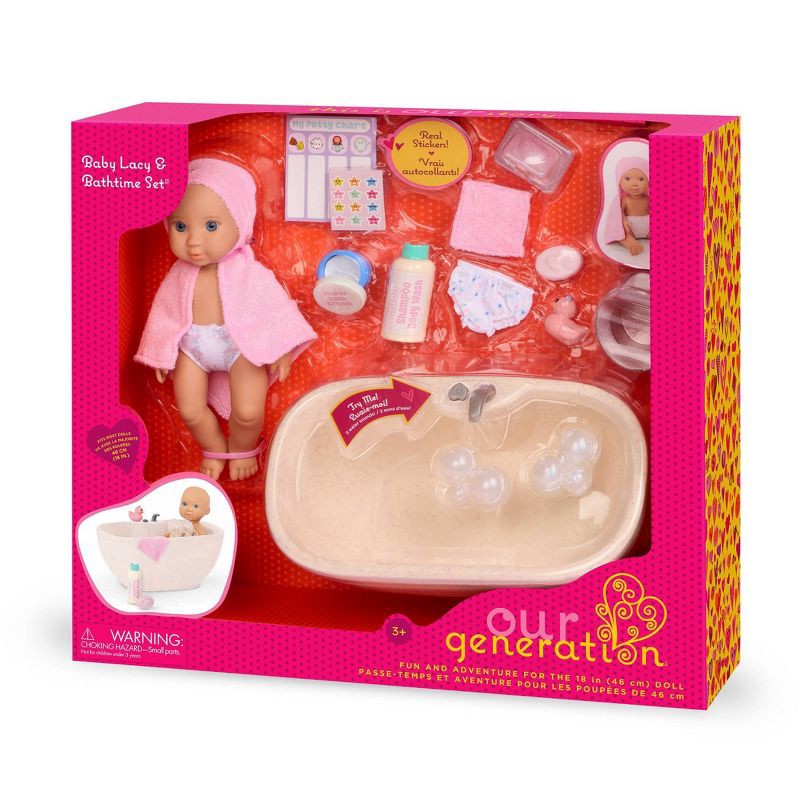 slide 7 of 7, Our Generation Baby Doll Lacy & Bathtime Set Bathtub with Real Water Sounds, Potty & Accessories, 1 ct