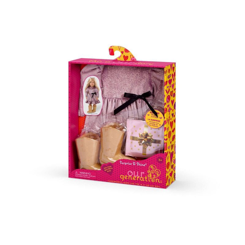 slide 6 of 6, Our Generation Surprise & Shine Party Dress Outfit for 18" Dolls with Mystery Bag Jewelry Accessory: 4-Piece Set, 1 ct