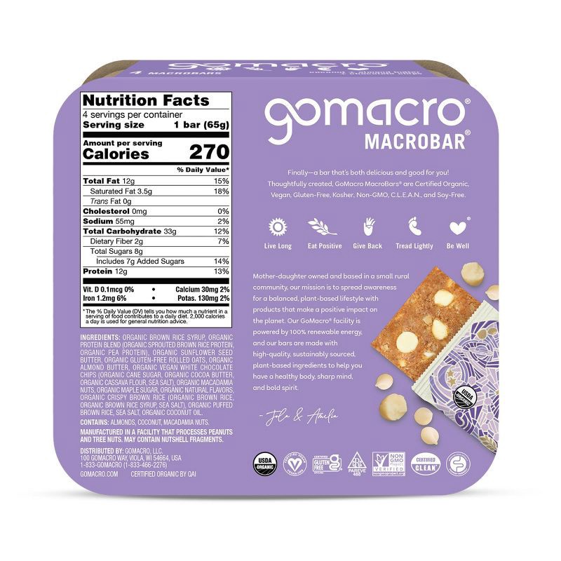 slide 2 of 6, GoMacro White Chocolate Macadamia Nut Protein Bars - 9.2oz/4pk, 4 ct; 9.2 oz
