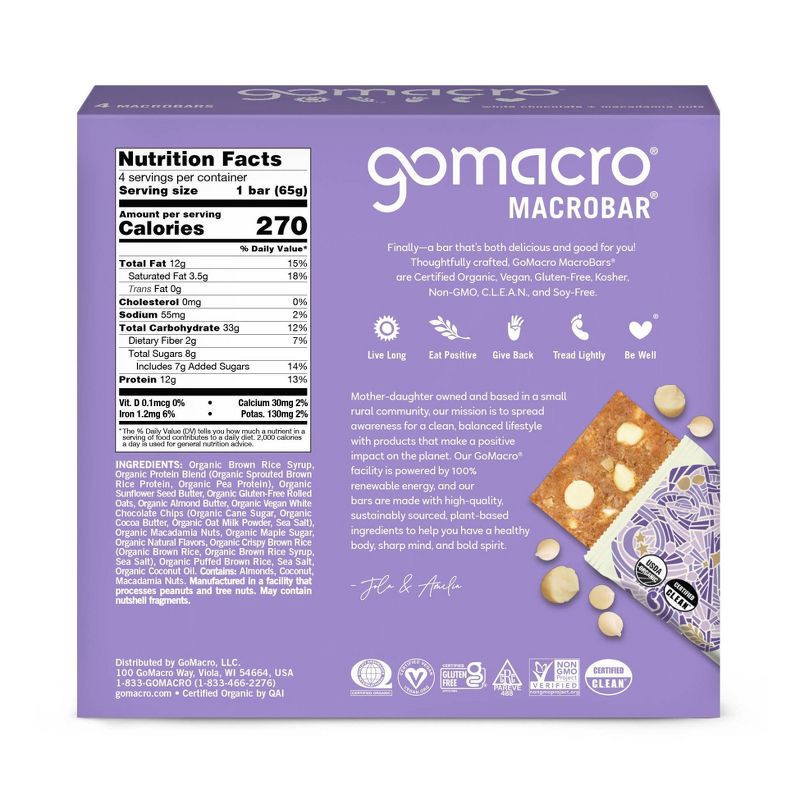 slide 3 of 6, GoMacro White Chocolate Macadamia Nut Protein Bars - 9.2oz/4pk, 4 ct; 9.2 oz