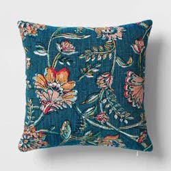 Square Floral Reversible Throw Pillow with Block Print Teal - Threshold™