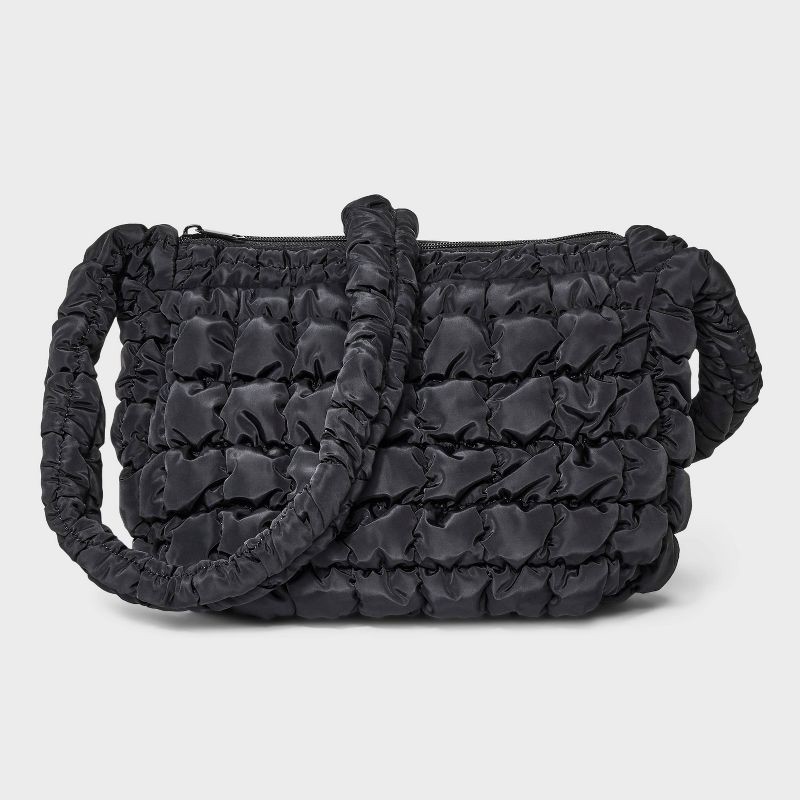 slide 1 of 5, Puffer Crossbody Handbag - Wild Fable™ Black: Softside Woven Design, Single Strap, Zip Closure, 1 ct