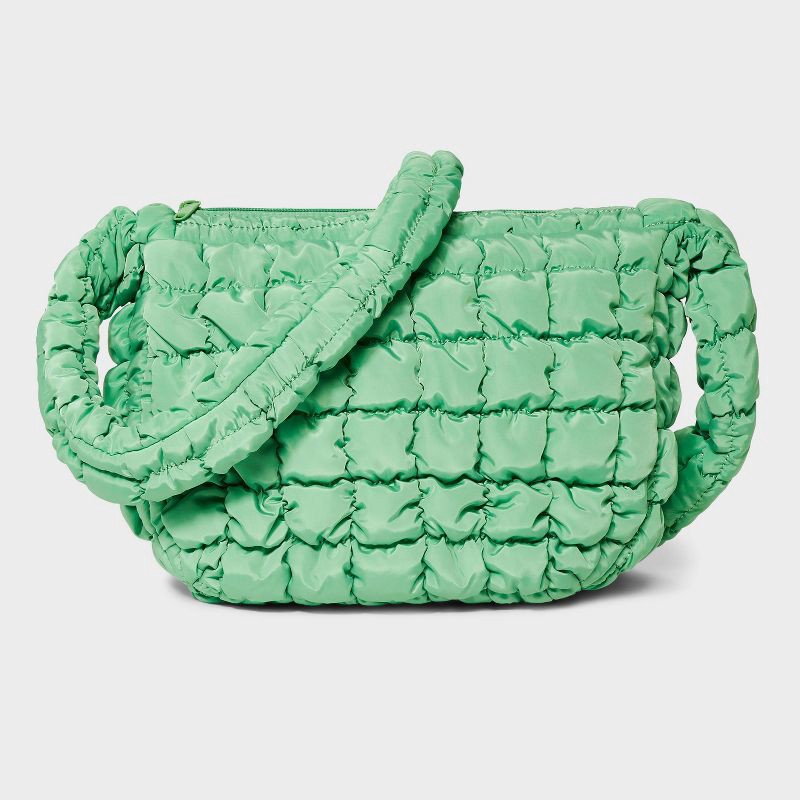 slide 1 of 5, Puffer Crossbody Handbag - Wild Fable™ Green: Softside, Woven, Single Strap, Zip Closure, 1 ct