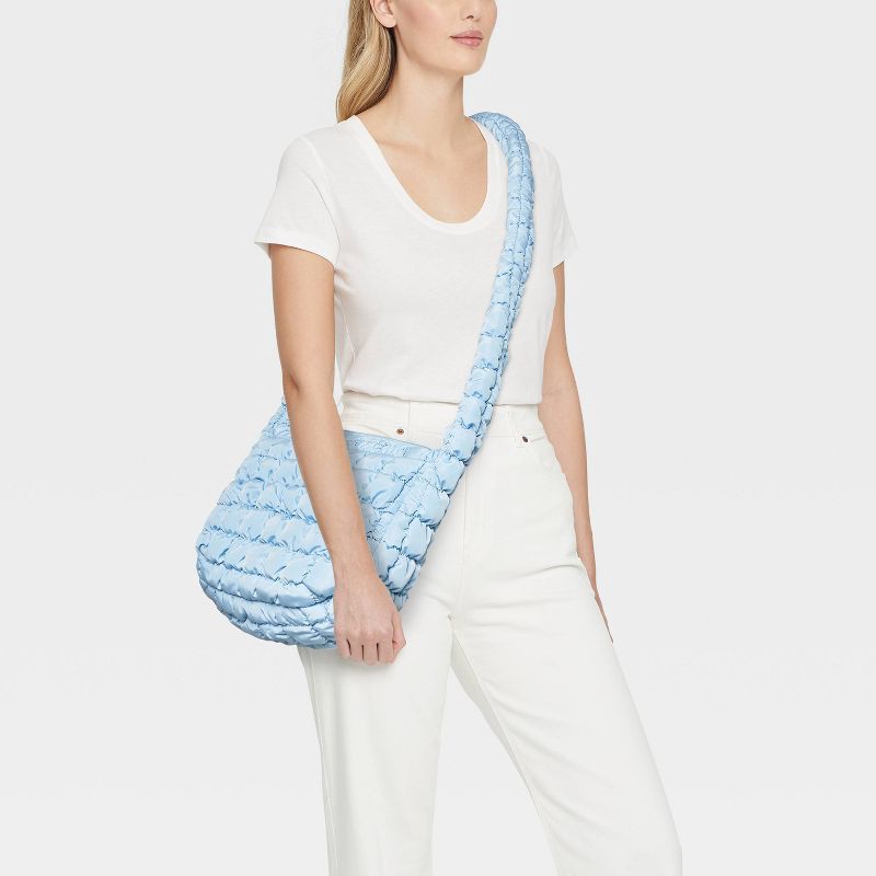 slide 2 of 5, Puffer Crossbody Handbag - Wild Fable™ Blue: Softside, Woven, Single Strap, Zip Closure, Recycled Polyester, 23" Strap Length, 1 ct