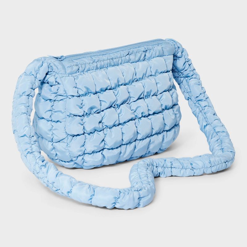 slide 3 of 5, Puffer Crossbody Handbag - Wild Fable™ Blue: Softside, Woven, Single Strap, Zip Closure, Recycled Polyester, 23" Strap Length, 1 ct