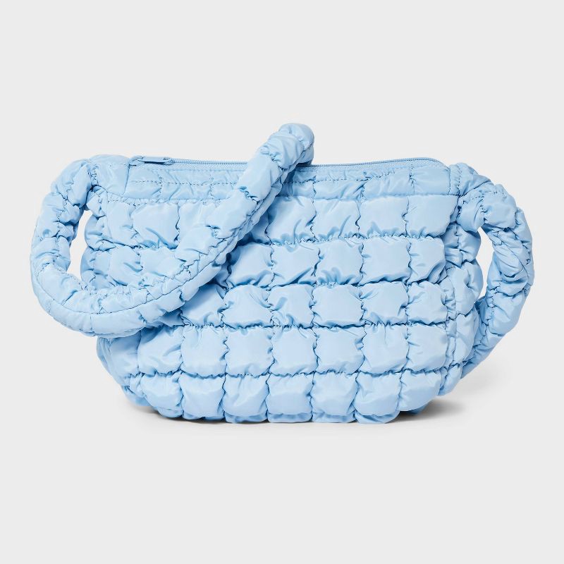 slide 1 of 5, Puffer Crossbody Handbag - Wild Fable™ Blue: Softside, Woven, Single Strap, Zip Closure, Recycled Polyester, 23" Strap Length, 1 ct