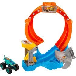 Hot Wheels Monster Trucks Corkscrew Shark Smash Track Set and 1:64 Scale Mega-Wrex Toy Truck