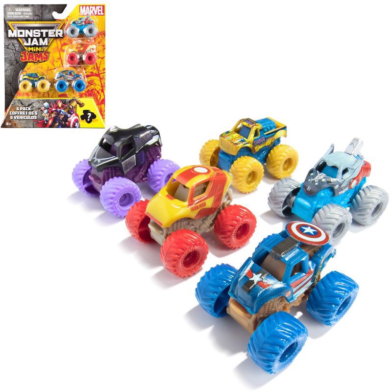 slide 1 of 9, Monster Jam Marvel Mini Toy Vehicle 5pk, 5 ct