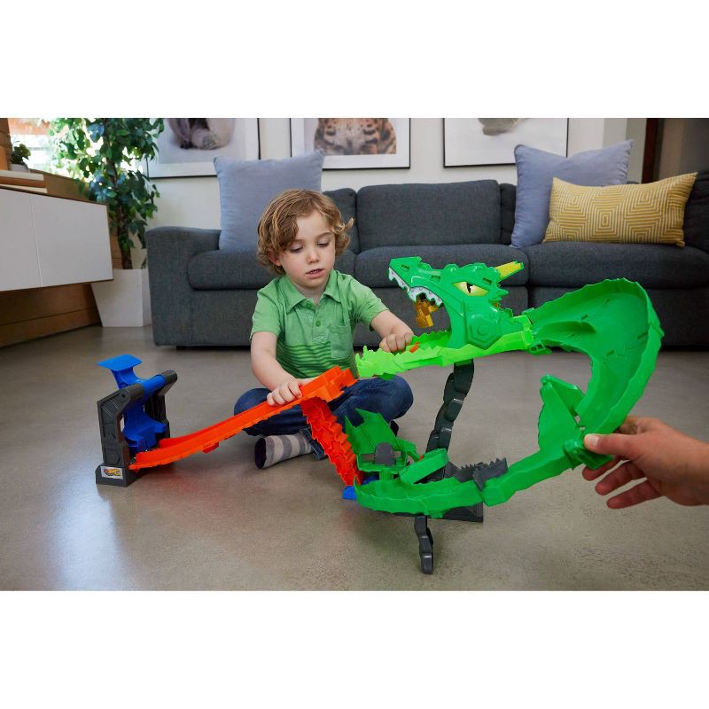 slide 2 of 6, Hot Wheels Monster Trucks Sharks vs. Dinos Dragon Destruction Playset and 2 Toy Trucks, 1 ct