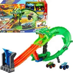 Hot Wheels Monster Trucks Sharks vs. Dinos Dragon Destruction Playset and 2 Toy Trucks