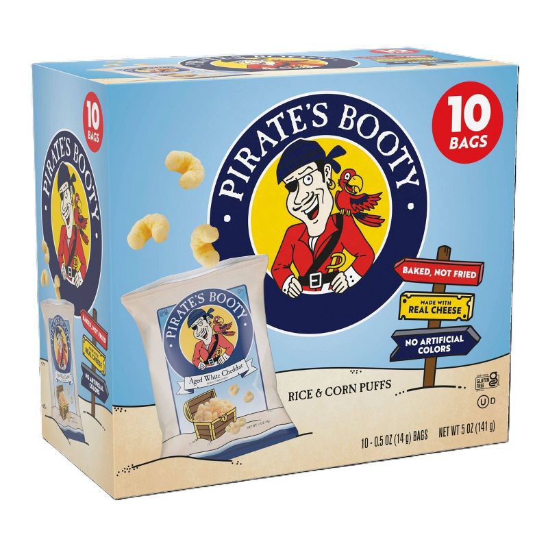 slide 2 of 5, Pirate's Booty Aged White Cheddar Cheese Puffs Snack Multipack - 5oz/10pk, 5 oz, 10 ct