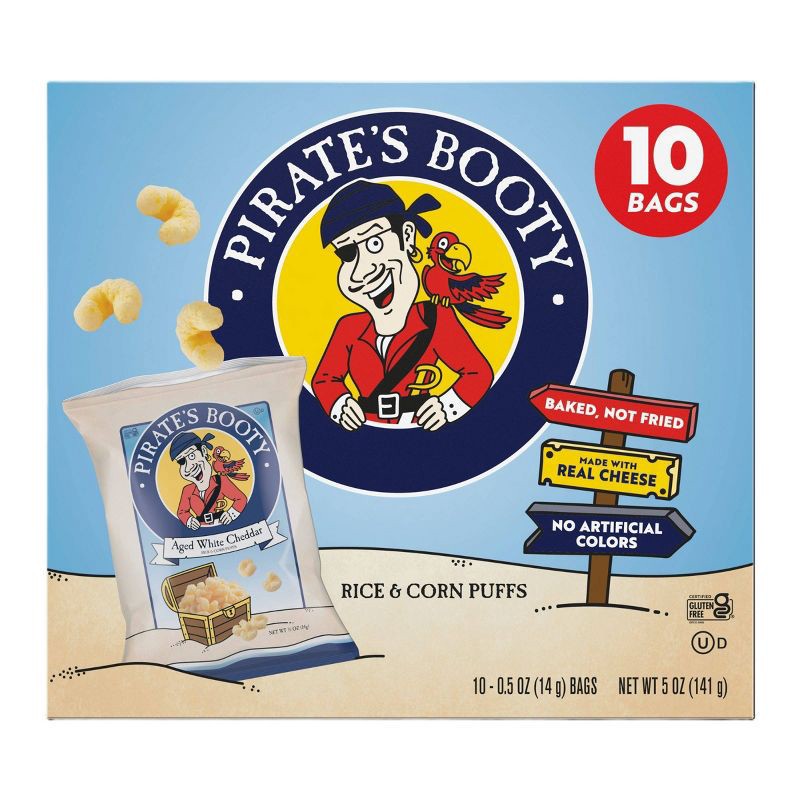 slide 1 of 5, Pirate's Booty Aged White Cheddar Cheese Puffs Snack Multipack - 5oz/10pk, 5 oz, 10 ct