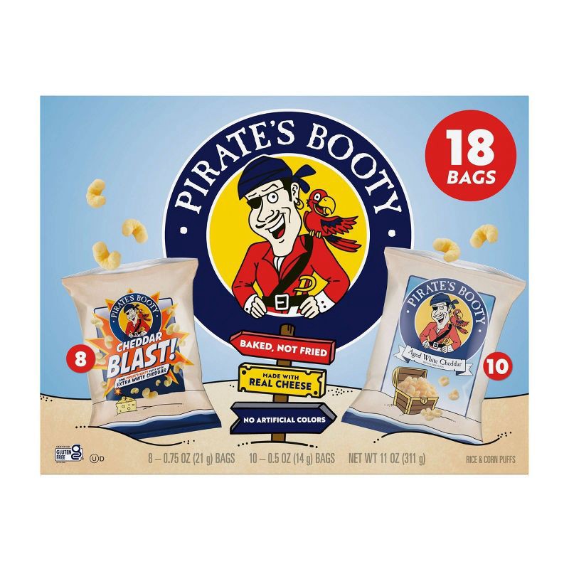 slide 1 of 5, Pirate's Booty Aged White Cheddar and Cheddar Blast Puffs Kids' Snack Variety Pack -11oz/18ct, 18 ct; 11 oz