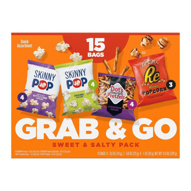 slide 3 of 3, SkinnyPop Grab & Go Sweet & Salty Variety Pack - 11.6oz/15ct, 11.6 oz, 15 ct