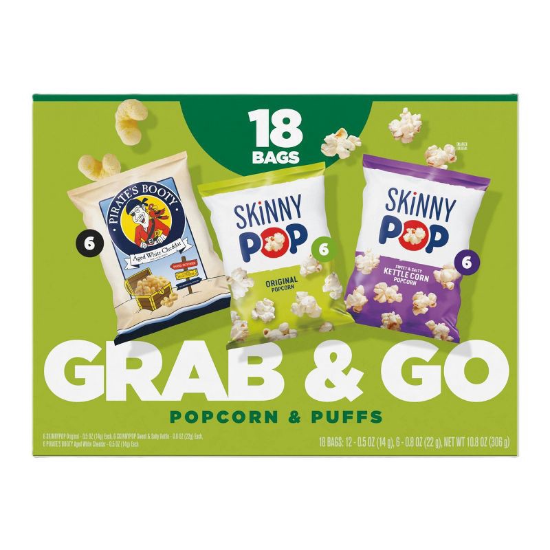 slide 3 of 4, SkinnyPop and Pirate's Booty Grab & Go Popcorn and Puffs Variety Pack - 10.8oz/18ct, 10.8 oz, 18 ct