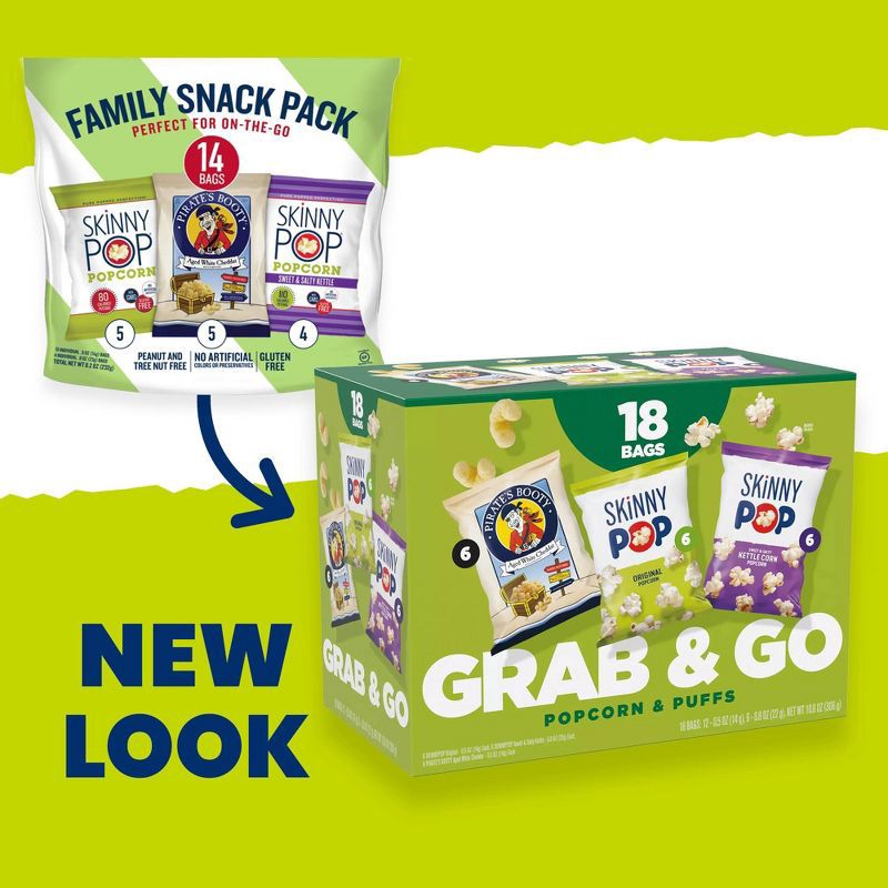 slide 4 of 4, SkinnyPop and Pirate's Booty Grab & Go Popcorn and Puffs Variety Pack - 10.8oz/18ct, 10.8 oz, 18 ct