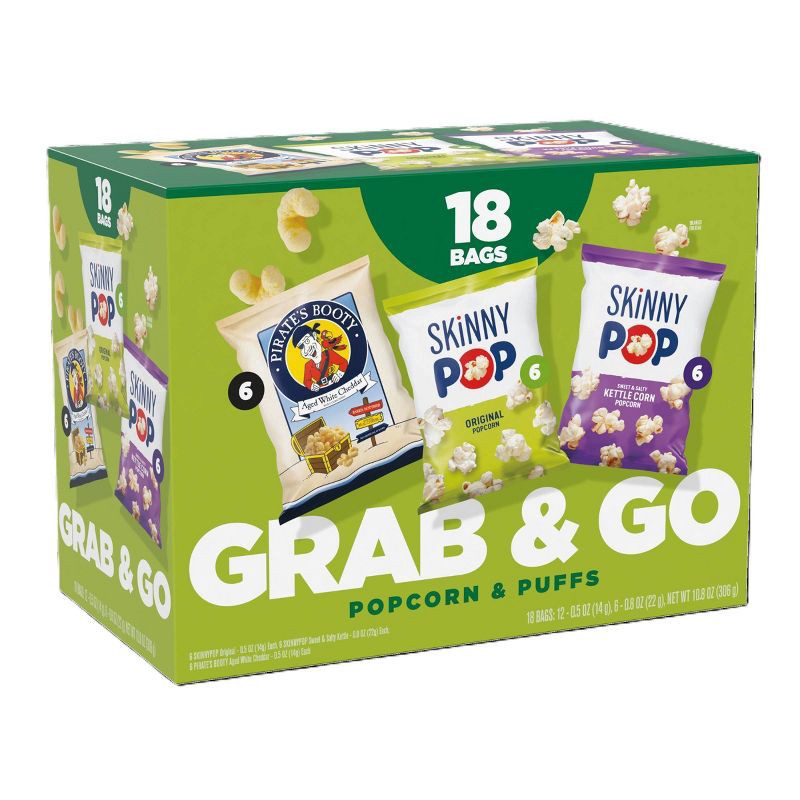 slide 1 of 4, SkinnyPop and Pirate's Booty Grab & Go Popcorn and Puffs Variety Pack - 10.8oz/18ct, 10.8 oz, 18 ct