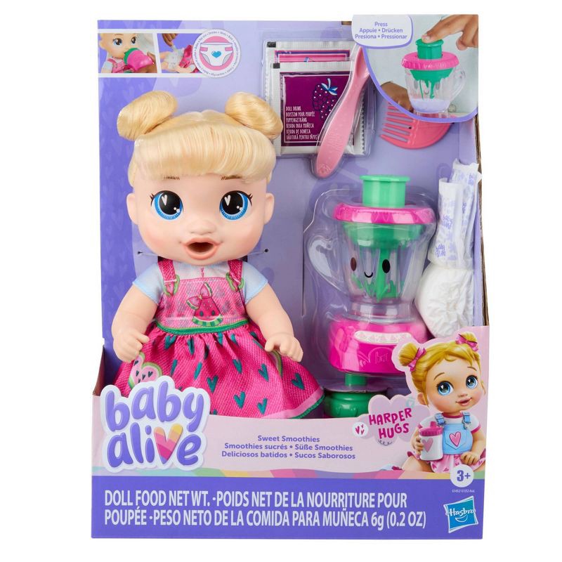 slide 2 of 8, Baby Alive Sweet Smoothies Harper Hugs Baby Doll, 1 ct