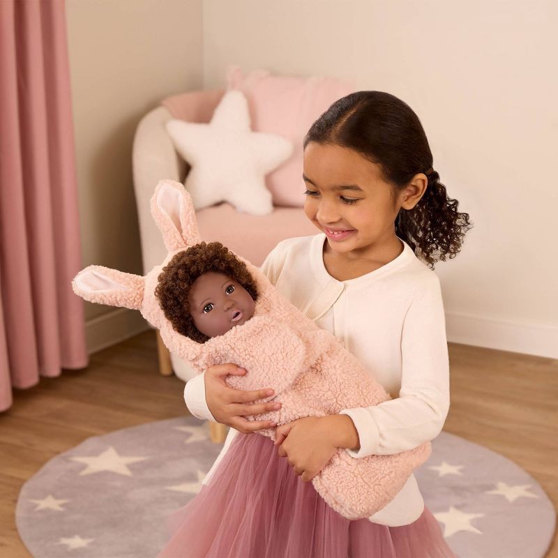 slide 2 of 8, LullaBaby 14" Baby Doll with Curly Brown Hair and Brown Eyes with Cuddler Wrap, 1 ct