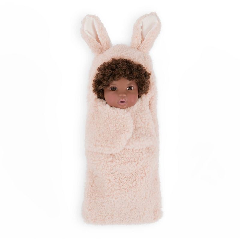 slide 5 of 8, LullaBaby 14" Baby Doll with Curly Brown Hair and Brown Eyes with Cuddler Wrap, 1 ct