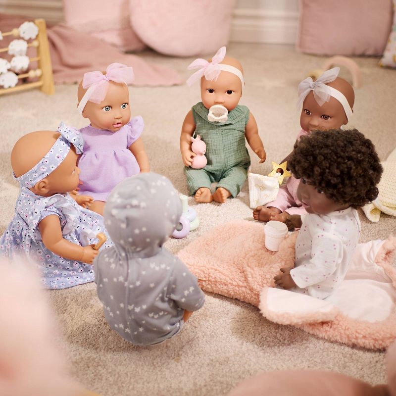 slide 4 of 8, LullaBaby 14" Baby Doll with Curly Brown Hair and Brown Eyes with Cuddler Wrap, 1 ct