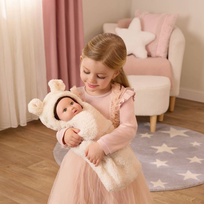 slide 2 of 8, LullaBaby 14" Baby Doll with Wavy Brown Hair & Brown Eyes with Cuddler Wrap, 1 ct