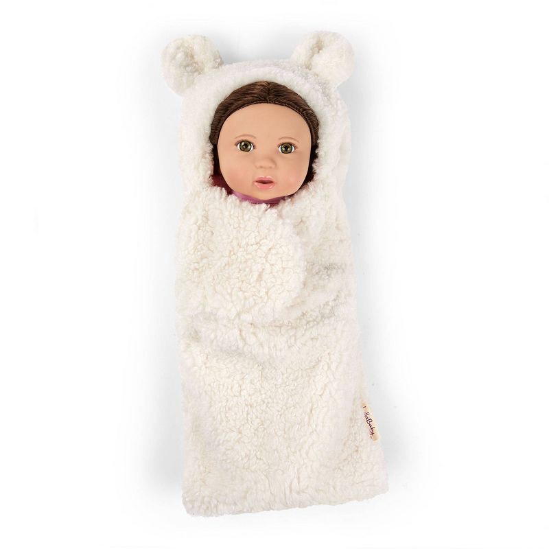slide 4 of 8, LullaBaby 14" Baby Doll with Wavy Brown Hair & Brown Eyes with Cuddler Wrap, 1 ct