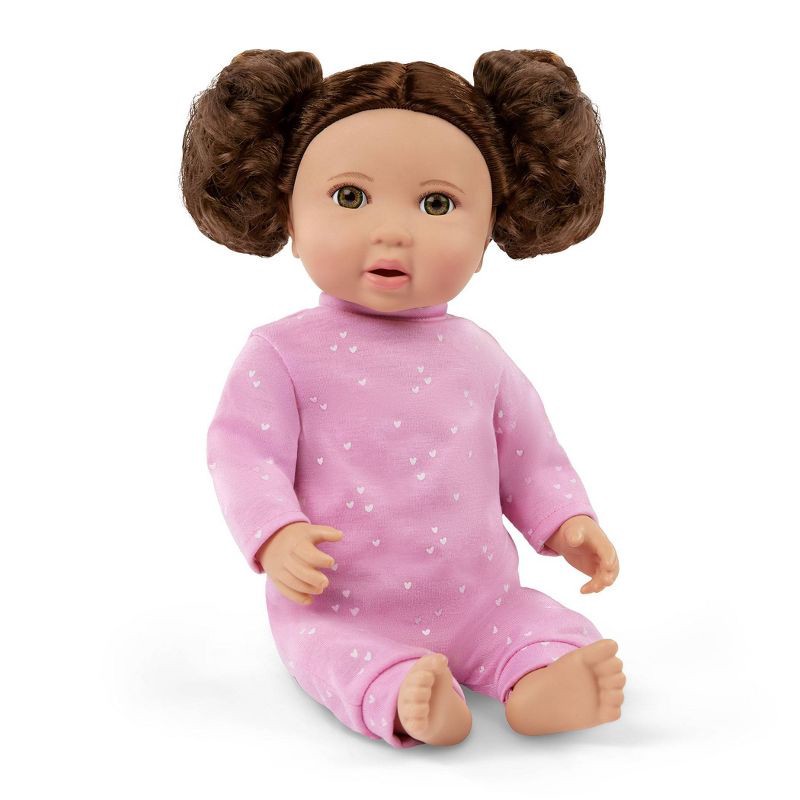 slide 5 of 8, LullaBaby 14" Baby Doll with Wavy Brown Hair & Brown Eyes with Cuddler Wrap, 1 ct