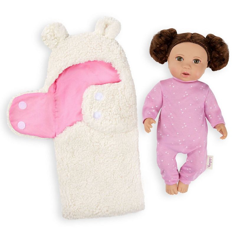 slide 1 of 8, LullaBaby 14" Baby Doll with Wavy Brown Hair & Brown Eyes with Cuddler Wrap, 1 ct
