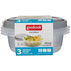 GoodCook EveryWare Round Bowls Food Storage Containers - 5 Cups - 6pcs/3ct - Gray: Leak-Resistant, Plastic Container