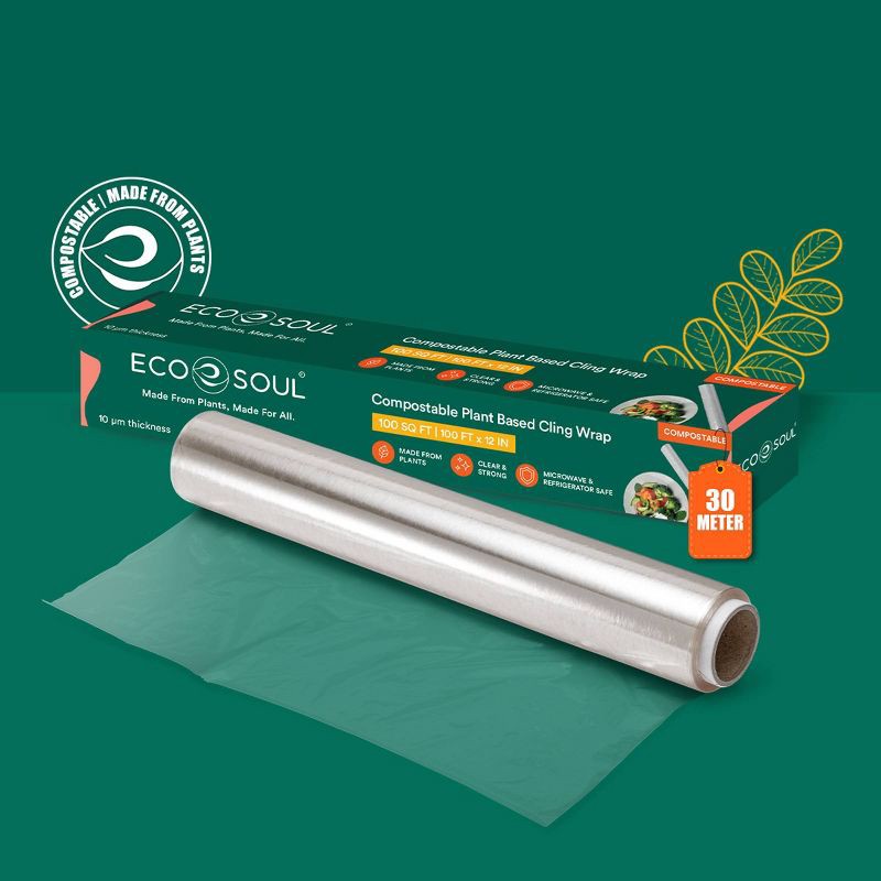 slide 5 of 9, EcoSoul Home Compostable Cling Wrap - 100 sq ft, 100 sq ft