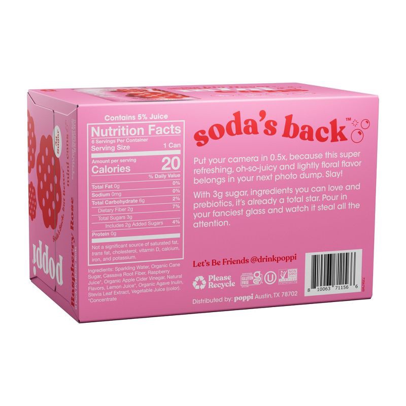 slide 2 of 5, poppi Raspberry Rose Prebiotic Soda - 6PK/7.5 oz Mini Cans, 6 ct; 7.5 oz