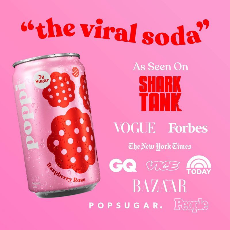 slide 4 of 5, poppi Raspberry Rose Prebiotic Soda - 6PK/7.5 oz Mini Cans, 6 ct; 7.5 oz