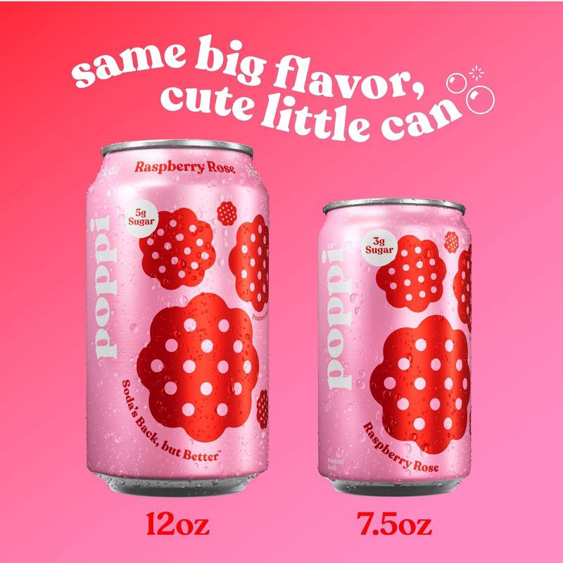 slide 5 of 5, poppi Raspberry Rose Prebiotic Soda - 6PK/7.5 oz Mini Cans, 6 ct; 7.5 oz