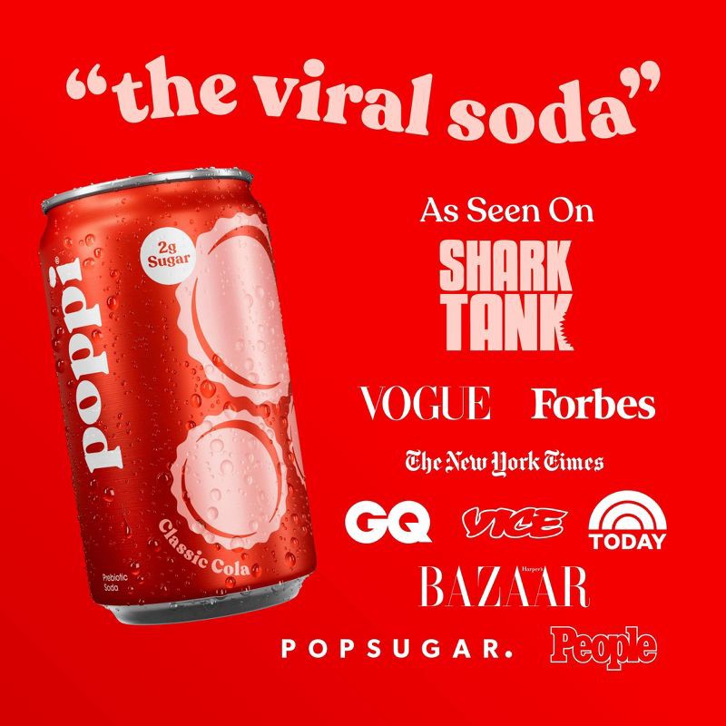 slide 4 of 5, poppi Classic Cola Prebiotic Soda - 6PK/7.5 oz Mini Cans, 6 ct; 7.5 oz
