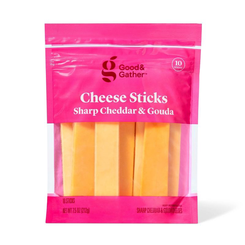 slide 1 of 4, Sharp Cheddar and Gouda Cheese Sticks - 7.5oz/10ct - Good & Gather™, 7.5 oz, 10 ct