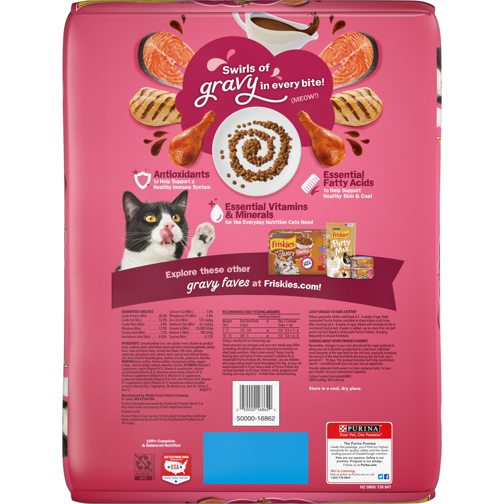 slide 6 of 9, Purina Friskies Gravy Swirlers with Flavors of Chicken, Salmon & Gravy Adult Complete & Balanced Dry Cat Food - 16lbs, 