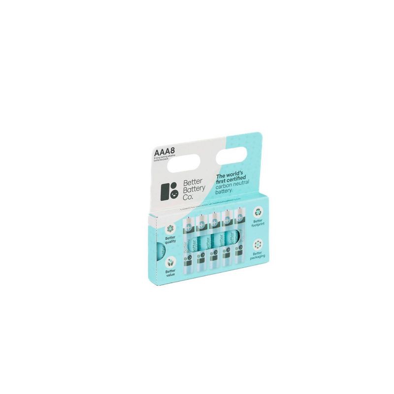 slide 4 of 4, Better Battery Co. AAA8 Pack High Performance Certified Carbon Neutral Alkaline Batteries: Household, Single-Use, 1.5V, 8 Count., 8 ct