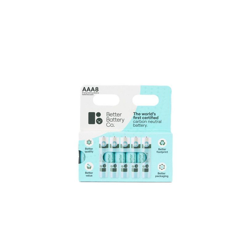 slide 1 of 4, Better Battery Co. AAA8 Pack High Performance Certified Carbon Neutral Alkaline Batteries: Household, Single-Use, 1.5V, 8 Count., 8 ct