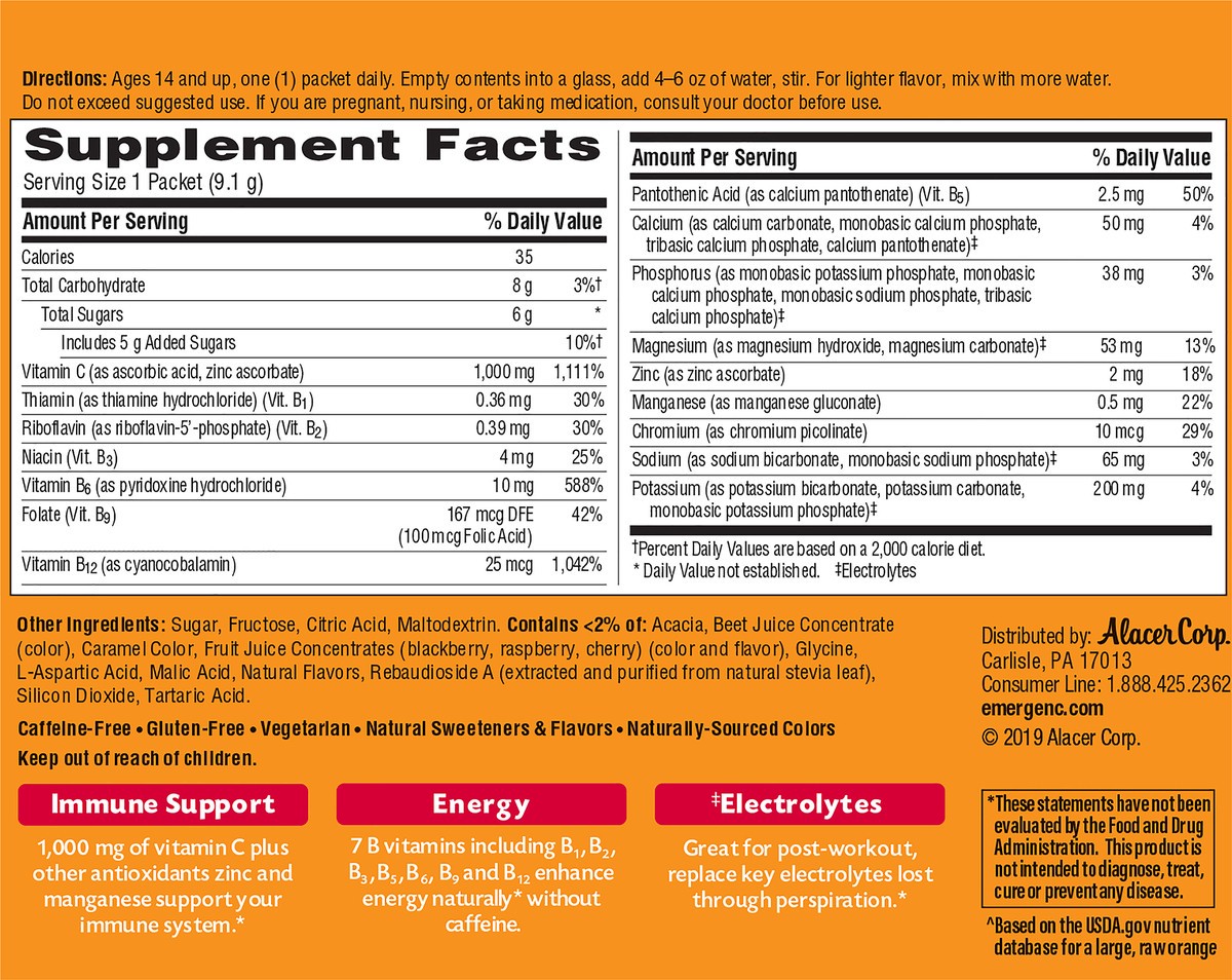 slide 4 of 5, Emergen-C Vitamin C, 1000 mg, Raspberry, Bonus Pack, 33 ct