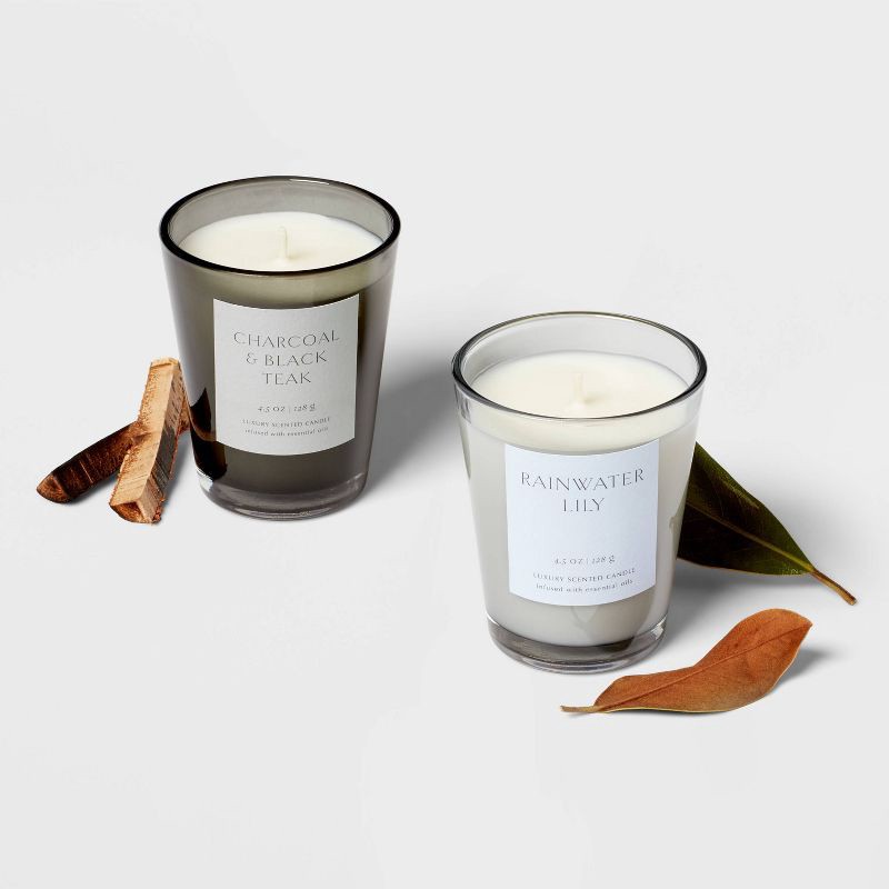 slide 3 of 3, 2pk Votive Candle Gift Set Rainwater Lily Charcoal and Black Teak - Threshold™, 2 ct