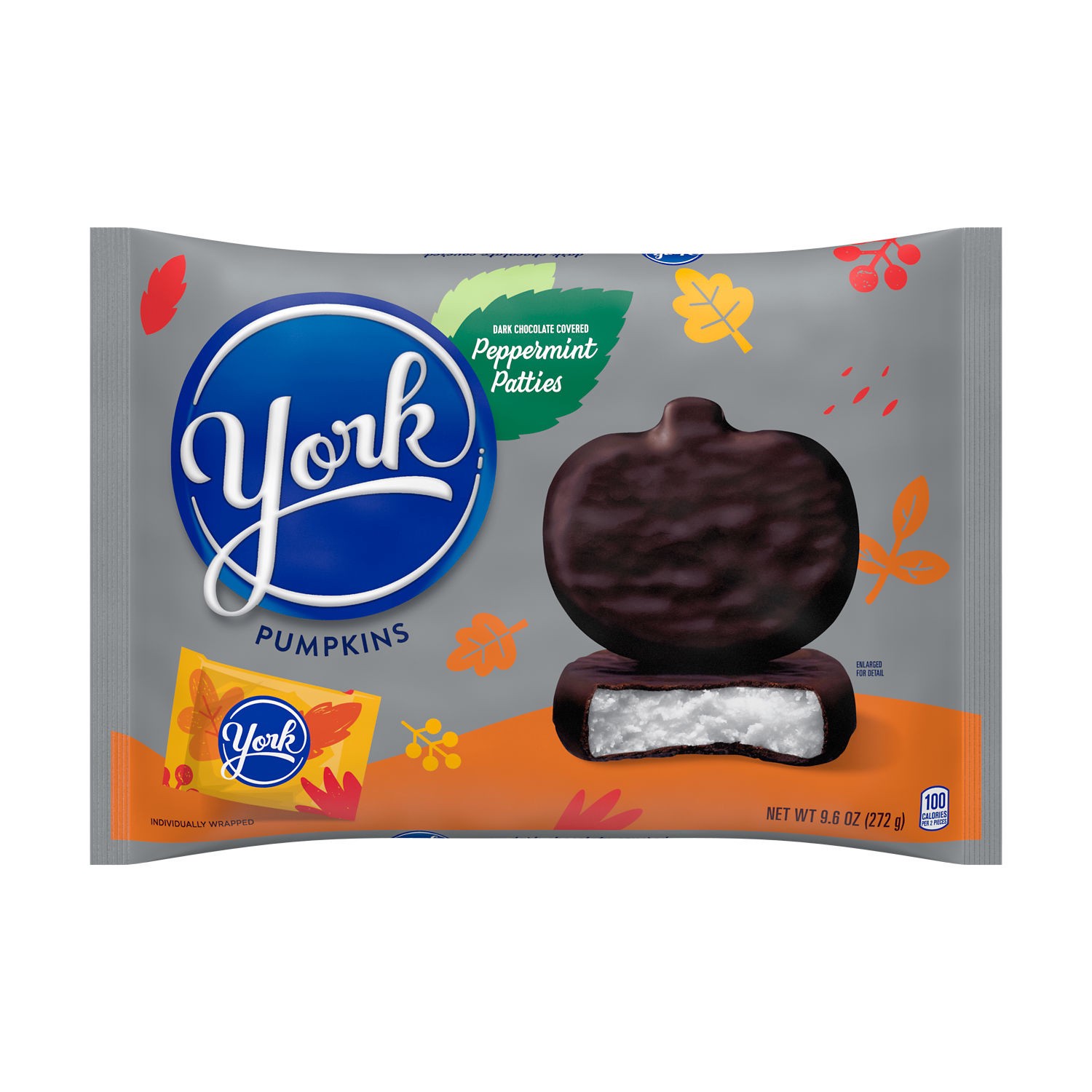 slide 1 of 8, York Dark Chocolate Peppermint Patties Pumpkins, Halloween Candy Bag, 9.6 oz, 9.6 oz