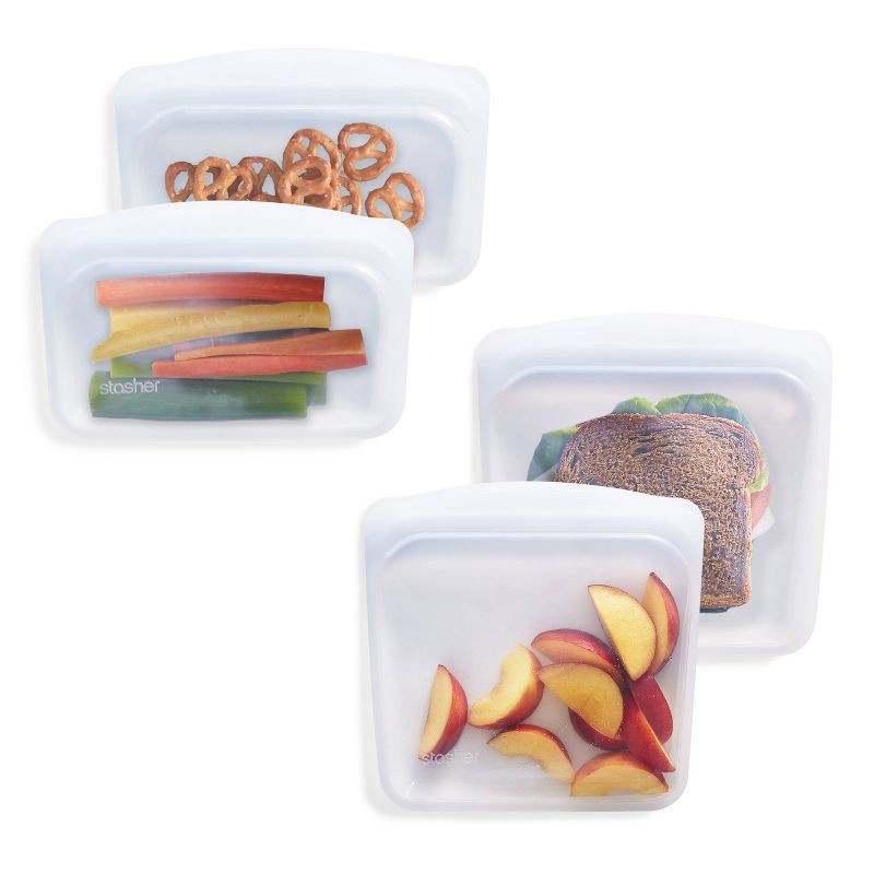 slide 1 of 9, stasher Premium Silicone Reusable Food Storage Bags Lunch Starter Kit - Clear - 4pk, 4 ct