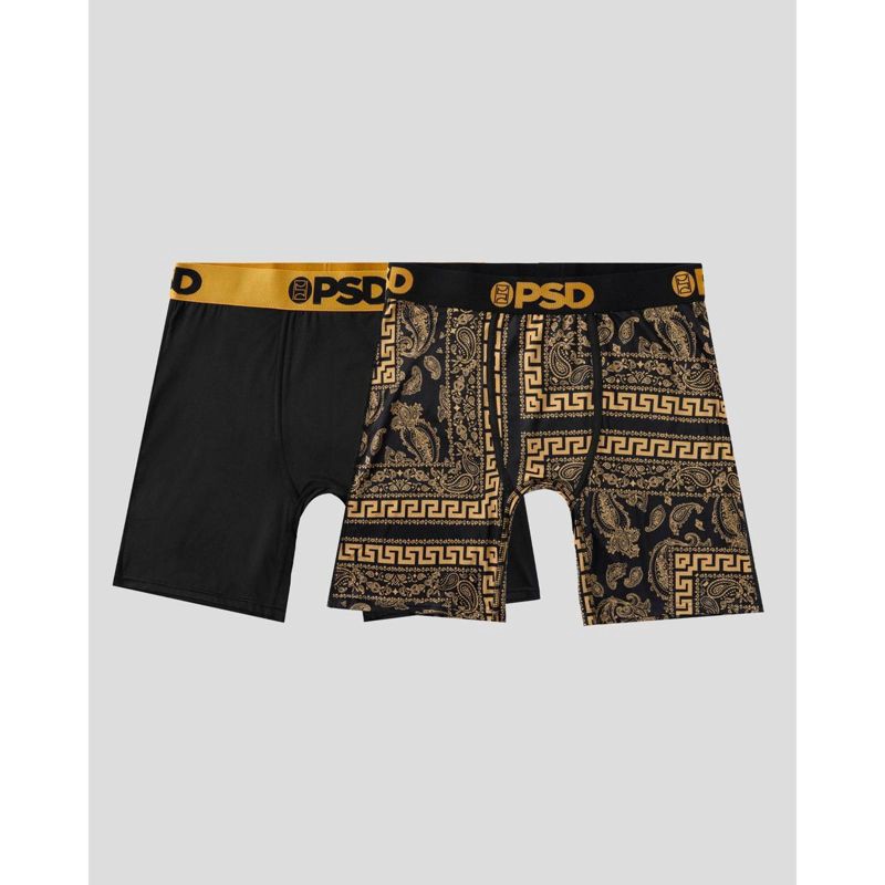 slide 1 of 4, PSD Men's Meander Lux Print Briefs 2pk - Lux Gold/Black L, 2 ct