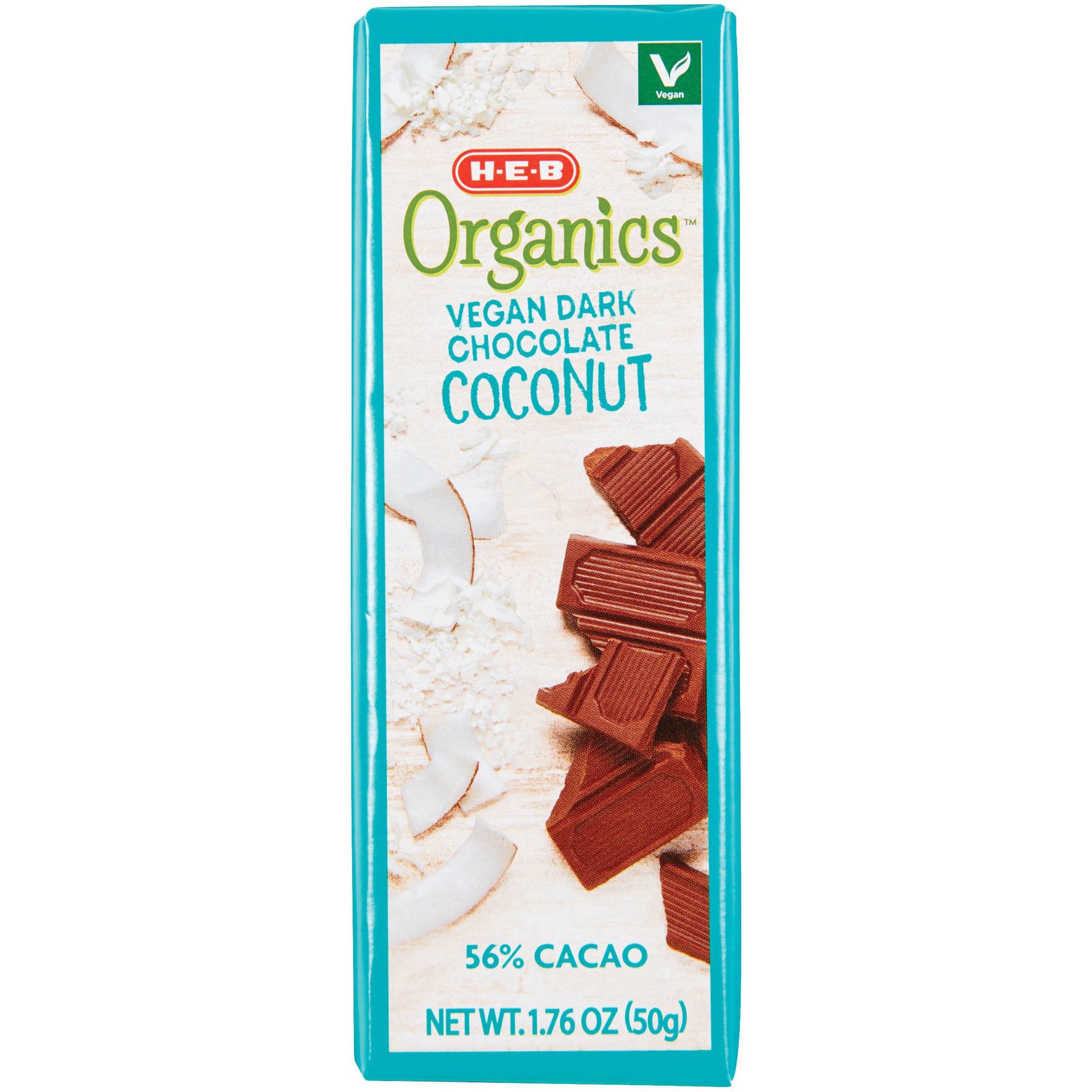 slide 1 of 1, H-E-B Organics Vegan 56% Dark Chocolate Coconut, 1 ct