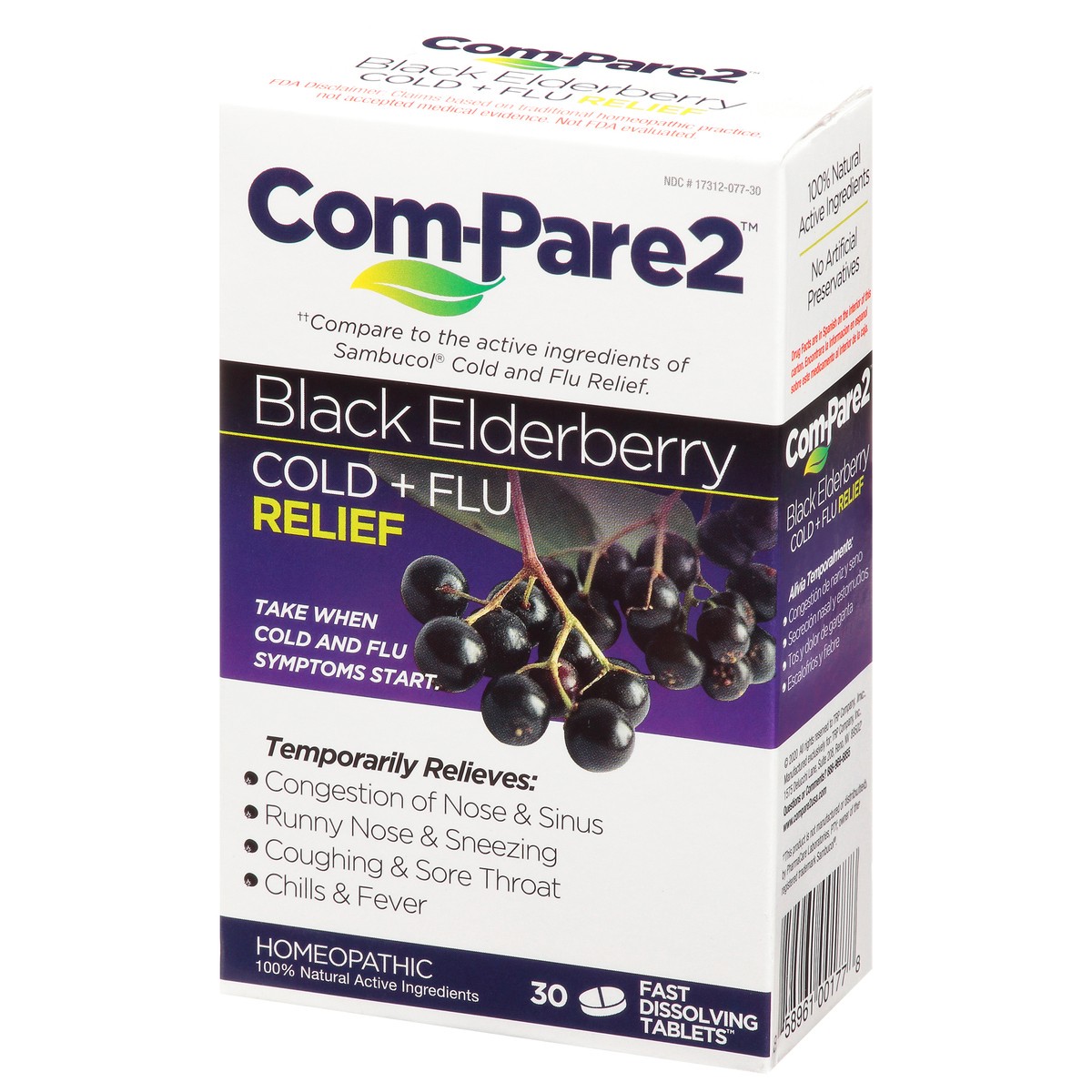 slide 6 of 9, Com-Pare2 Homeopathic Black Elderberry Cold + Flu Relief Fast Dissolving Tablets 30 ea, 30 ct