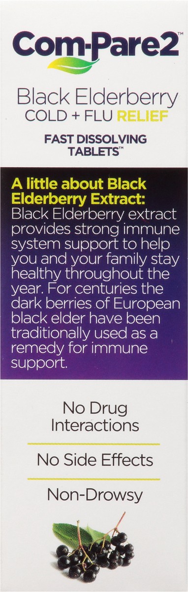 slide 4 of 9, Com-Pare2 Homeopathic Black Elderberry Cold + Flu Relief Fast Dissolving Tablets 30 ea, 30 ct