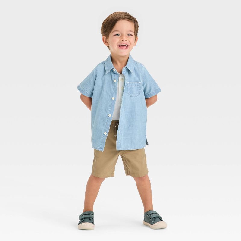 slide 3 of 4, OshKosh B'gosh Toddler Boys' Short Sleeve Chambray Shirt - Blue 3T, 1 ct